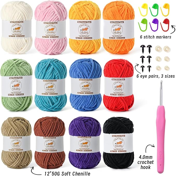 12 Pack Fluffy Velvet Yarn for Crocheting, Chunky Chenille Baby Yarn for Crocheting Soft Blanket, 787 yds Amigurumi Yarns for Knitting, Bulky Multicolored Crochet Yarns Set G
