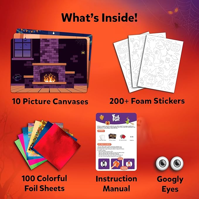 skillmatics foil fun - halloween, no mess art for kids, craft kits, diy creative party activity, trick or treat, gifts for girls & boys ages 4, 5, 6, 7, 8, 9