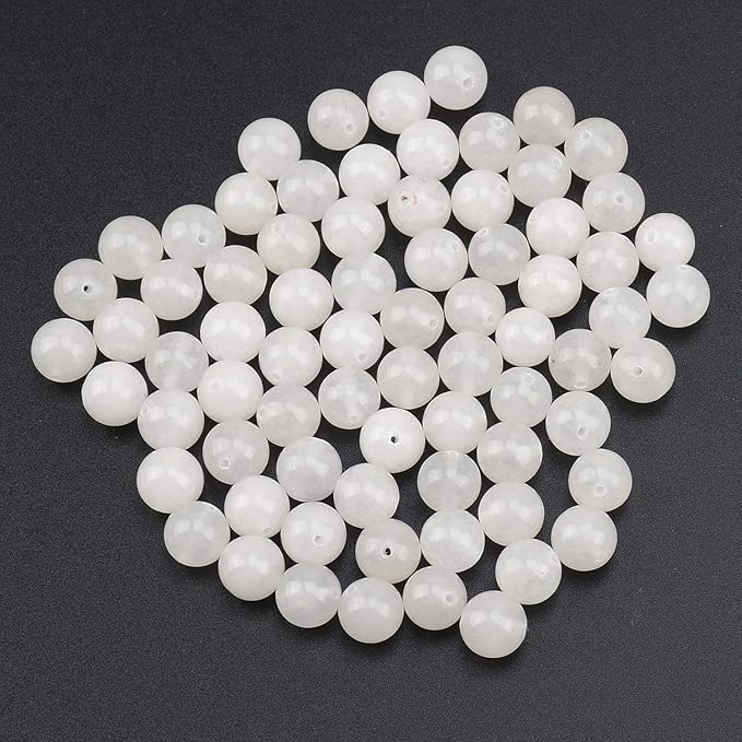 LPBeads 80Pcs Polished 10mm Round Natural White Jade Gemstone Loose Beads with Stretch Cord for Jewelry Making Bracelets