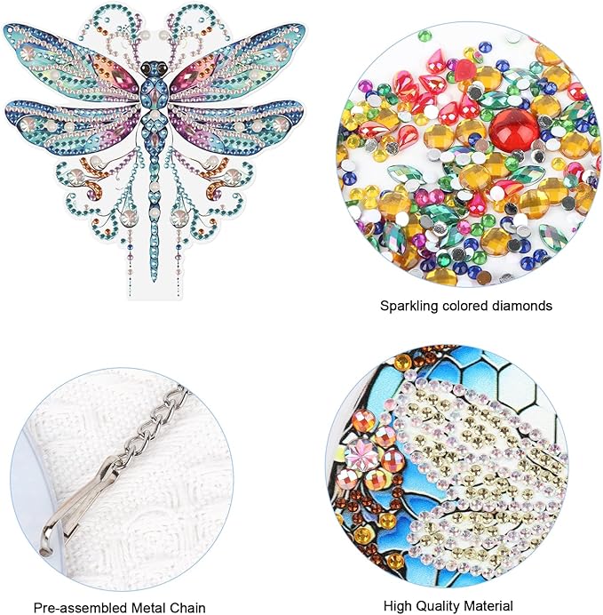 JISHSHAY 2 PCS Diamond Painting Pendant 5D DIY Butterfly Diamond Art Wind Chime Special Shaped Crystal Suncatcher Garden Wind Chimes Diamond Art Keyrings Pendant Necklace