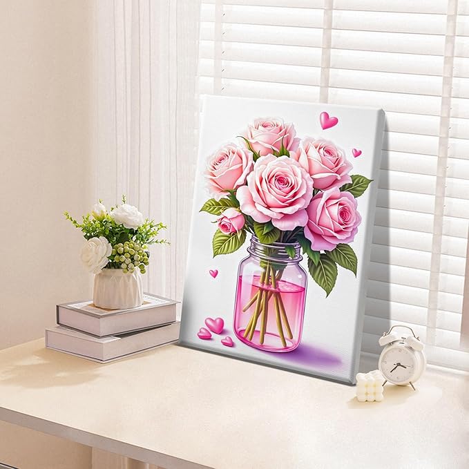 ATDMS Paint by Numbers Kit for Adults with Frame Flowers Paint by Number with Easel Floral Adult Paint by Number Kits Framed Canvas DIY Acrylic Oil Painting Kits for Home Wall Decor 8x12 Inch