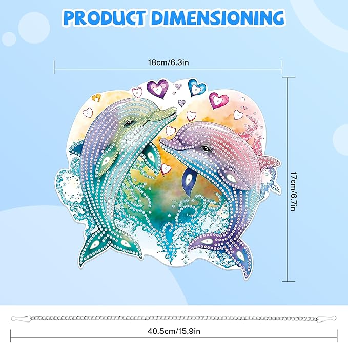 Bowetile Dolphin Diamond Art Hanging Kits for Adults, 5D Special Shape Diamond Painting Animals Kits, Animal Gem Art Suncatchers Painting Pendant Ornament for Home Garden Wall Decor