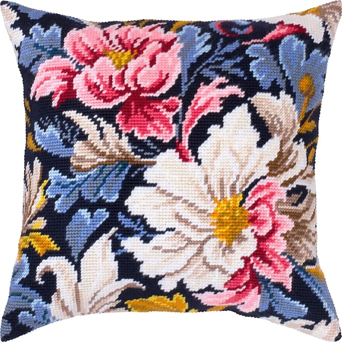 Brvsk Tapestry Embroidery Kit for Adults and Beginners — Peony 16″ × 16″ with Clear, Precise Printed Design on Cotton Canvas; Includes 2 Needles, Yarn, and Easy-Read Chart