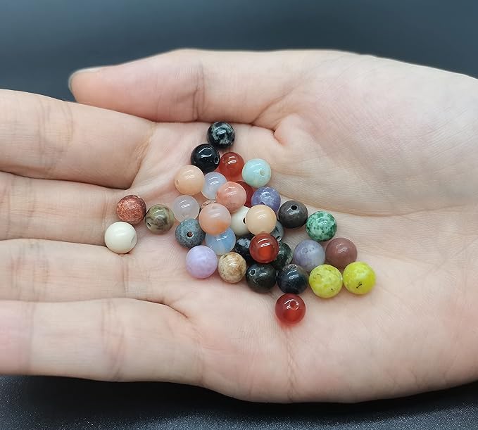 Yephac 1200pcs 6mm Natural Round Stone Beads - Gemstone Loose Beads Hole Size 1mm for Bracelet Necklace Earrings Jewelry Making, Box Packed (24 Material-2, 6mm)