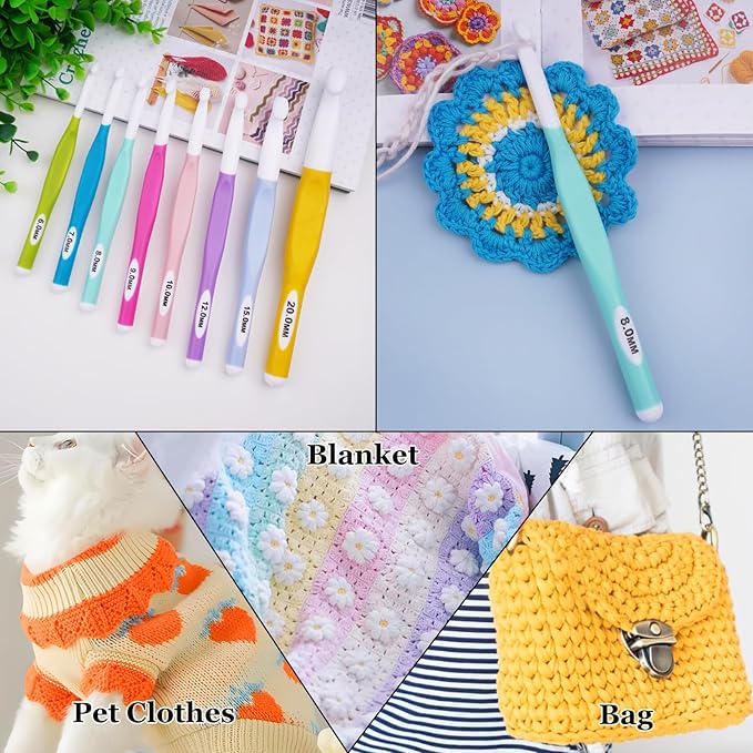 Hobekoee 8mm Large Crochet Hook,Big Crochet Hooks for Chunky Yarn,Extra Long Crochet Hooks with Soft Ergonomic Handle for Crocheting Yarn,Wool Roving