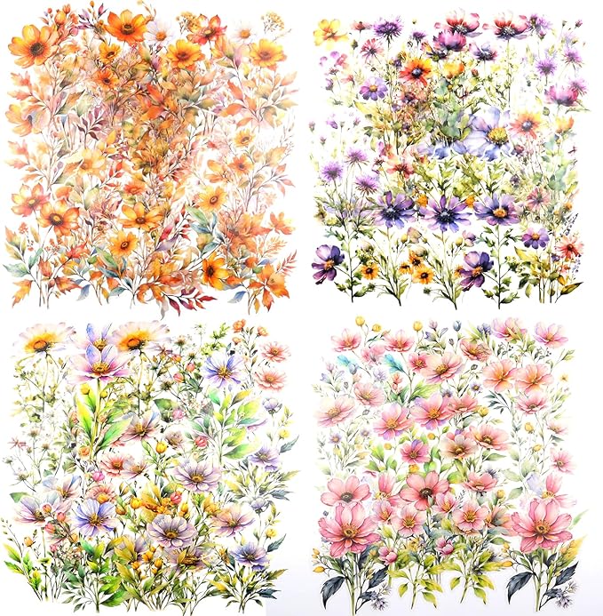 80Pcs Large Flower Stickers - Big 4.7" Waterproof Clear Botanical Floral Journaling Sticker for Scrapbook Junk Journal Supplies Bullet Journals Planner Collage Laptop Paper Crafts