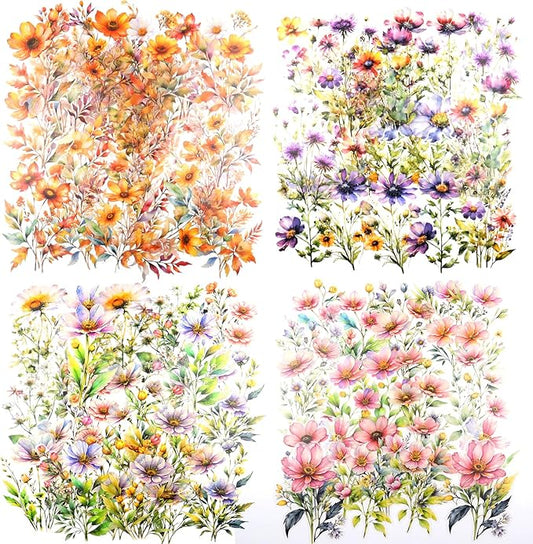 80Pcs Large Flower Stickers - Big 4.7" Waterproof Clear Botanical Floral Journaling Sticker for Scrapbook Junk Journal Supplies Bullet Journals Planner Collage Laptop Paper Crafts