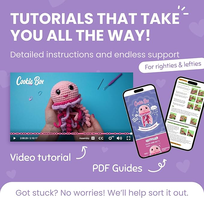Cookie Box Original Crochet Kit for Beginners – Gift Set to Make Jellyfish Jenny Amigurumi Plushie – Easy DIY Crochet & Knitting Starter Kit with Video and PDF Tutorials