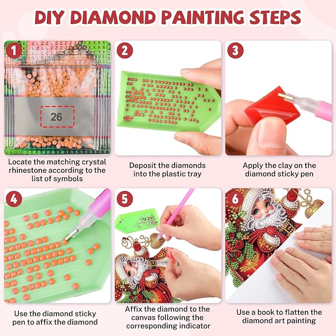 Bowetile Christmas Diamond Art Hanging Kits for Adults, Diamond Art Suncatchers Santa Claus, 5D Special Shape Diamond Painting Pendant Window Ornament Christmas Gifts for Home Door Wall Decor