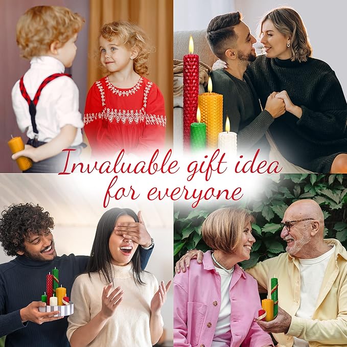 Christmas Candle Rolling Kit - Beeswax Candle Making Kit for Kids & Adults (Christmas, Hanukkah, Kwanzaa) - DIY Winter Candles Craft Project