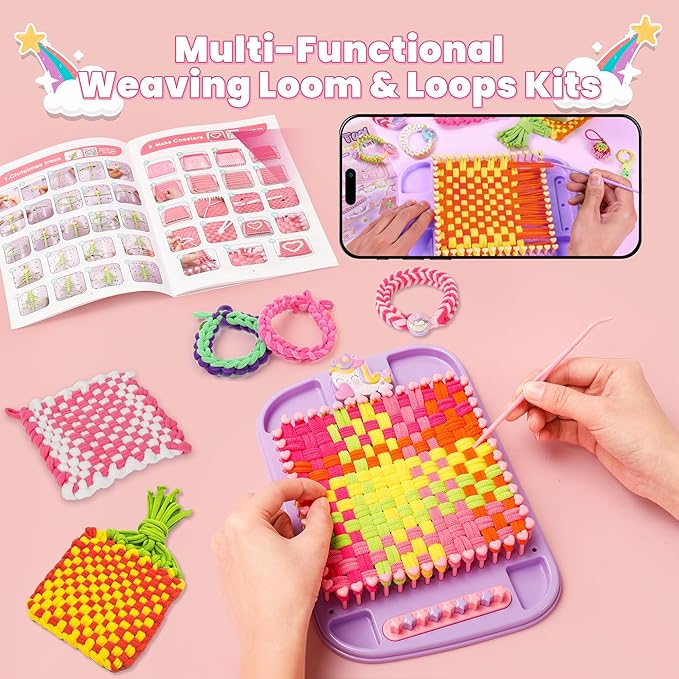 6-in-1 Friendship Bracelet Making Kit, 500+ PCS DIY Bracelet Kit with Weaving Loom, DIY Gifts Ideas for Girls Ages 8-12 Craft Maker Toys Set to Make Bracelets Potholders Pendants Bags Hats Scarves