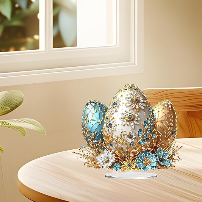 JJFox DIY Tabletop Diamond Art Painting Kit，Desktop Ornament Special Shaped Rhinestone Desk Placement Ornament，Home Stand Up Gem Painting Craft Kit Gift Double Sided (Easter Egg-2)