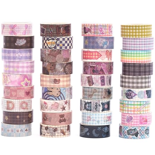yubbaex cute washi tape value pack 36 rolls aniamls printed masking tape kawaii decorative for arts, diy crafts, journal supplies, planners, scrapbook, card/gift wrapping (girly style)