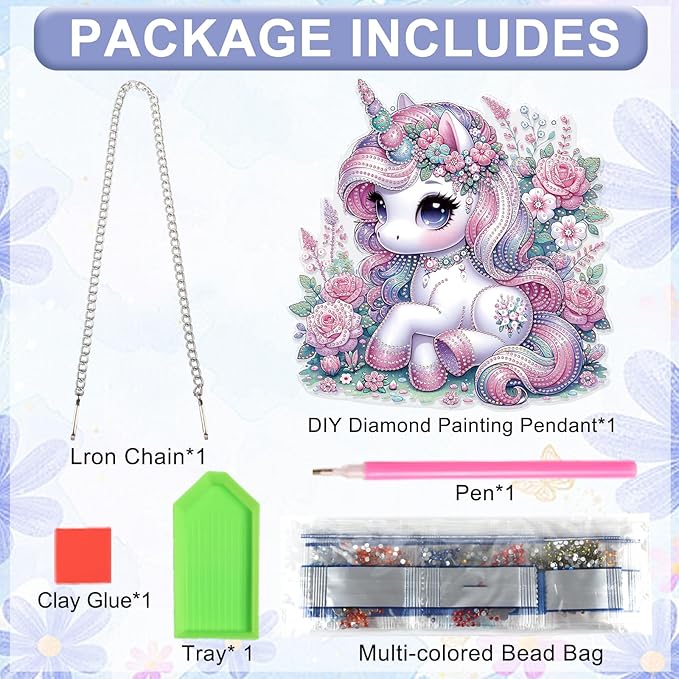 AiYuanzsh Pink Unicorn Special Shape Diamond Painting Hanging Kit for Adults, 5D Crystal Rhinestone Diamond Art Ornament Fantasy Floral Design for Window Wall Home Decor