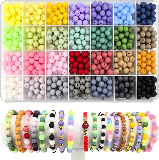 840Pcs 8mm Matte Acrylic Round Beads for Jewelry Making, 28 Colors Frosted Round Bead for Bracelets Making Kit Candy Color Plastic Bubble Gum Beads Pastel Loose Bead Bulk for DIY Necklace Crafts