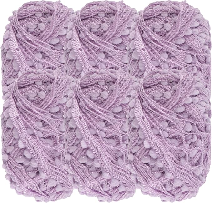 JubileeYarn Fishnet Pom Pom Yarn - 50g Mini Bonbons - Purple - 6 Skeins