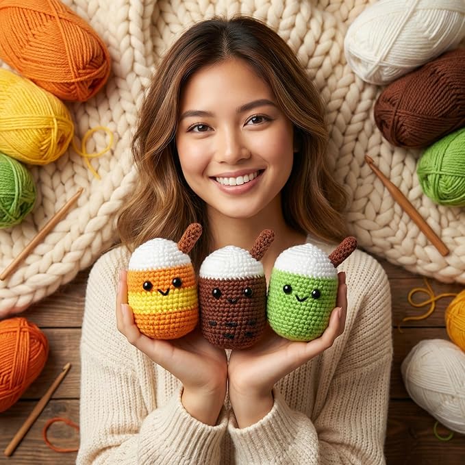 Kovarela Beginners Crochet Kit with Simple Crochet Yarn Yarn - with Step-by-Step Video Tutorials (Bubble Tea)