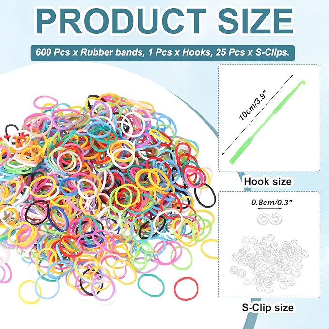 MECCANIXITY 600 Pcs Loom Rubber Bands Kit with 25 Pcs S-Clips 1-Hook Rubber Bands Refill Bracelet Making Kits for Weaving DIY Handcrafts Gift, Mixed Colors