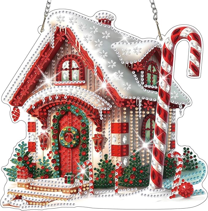 HEIBAGO House Diamond Art Hanging Kits for Adults Kids, 5D Special Shaped Crystal Diamond Painting Kit Candy, DIY Pattern Window Pendant Gem Art Kit for Home Wall Decor 8.3 x 8.3 Inch