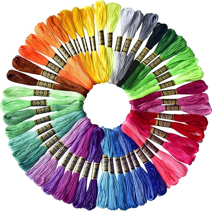 LE PAON 50 Skeins Embroidery Floss Rainbow Color Per Pack Cross Stitch Threads Friendship Bracelets Floss Crafts Floss (50)
