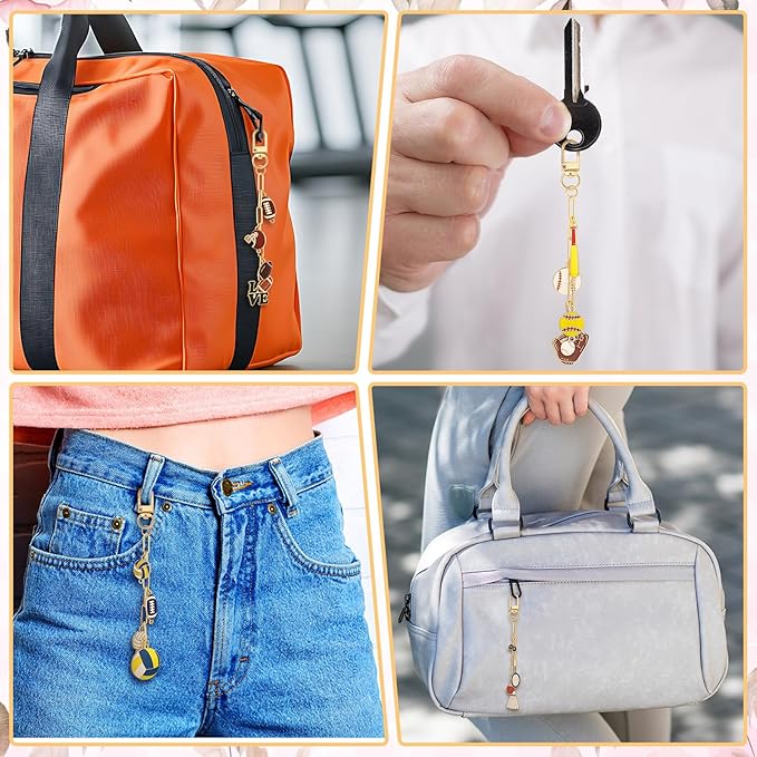 Tondiamo 266 Pieces Football DIY Gold Keychain Making Kit Bat Sports Football Charm Jewelry Making Baseball Volleyball Ornaments Bulk for Key Ring Art Adults Women Bag Gift