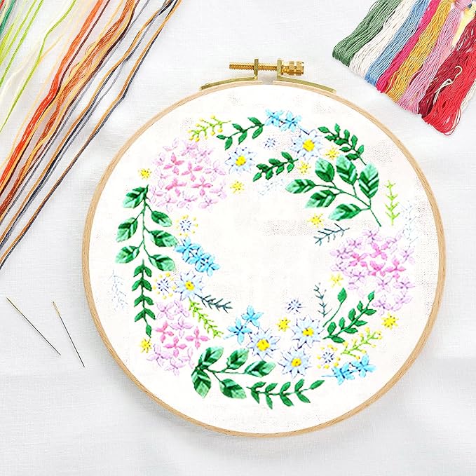 CREAWONDER Canvas Tote Bag Embroidery Kit with Pattern for Beginners, Arts and DIY Embroidery Crafts Kits for Adults, Include Instructions, Thimble, Embroidery Hoops, Color Threads and Tool