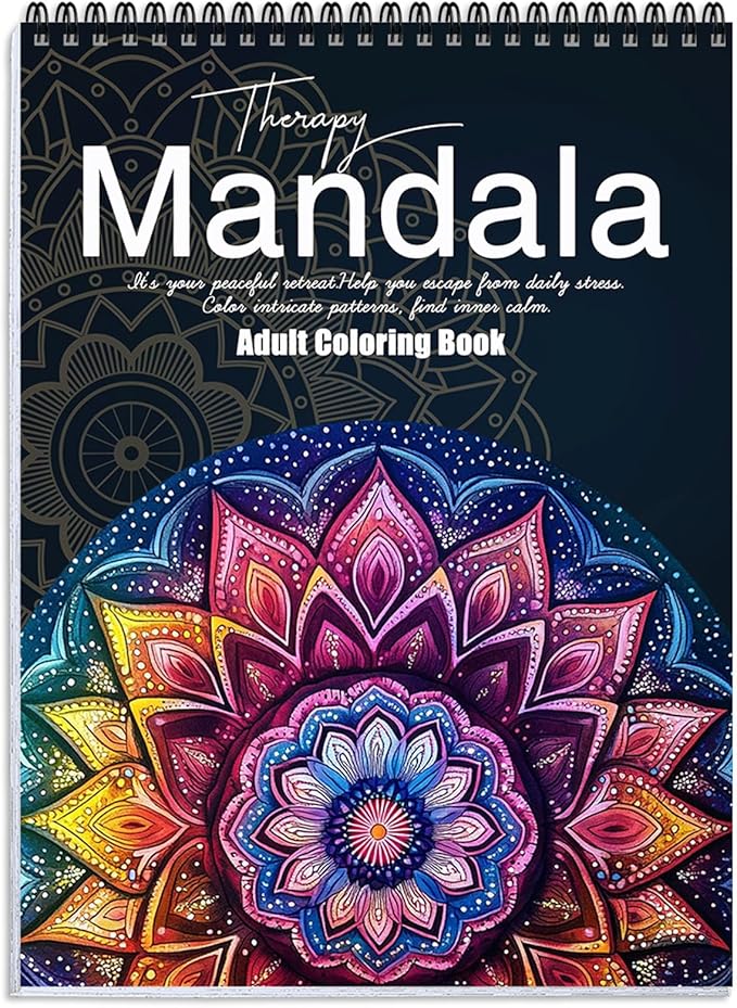 Mandala Coloring Book for Adults Relaxation, 24 Patterns Adult Coloring Books for Women Stress Relief, Inspirational Gift for Women & Men, Spiral Bound Mindfulness Coloring Book, Single-Sided Print