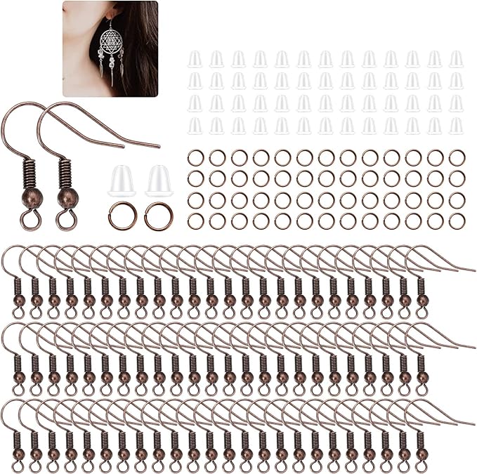 600Pcs Hypoallergenic Earring Hooks, Red Copper Earring Making Kit, Supplies with Earring Backs and Jump Rings for Jewelry Making (Red Copper)