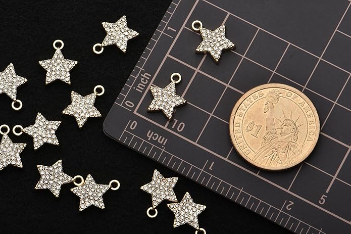 Pack of 20 Rhinestone Charms Gold Plated Pendants Pave Crystal Accessories for Necklace Bracelet Jewelry Making DIY Crafting