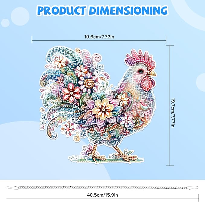 Bowetile Chicken Hanging Diamond Art Painting Kits for Adults, 5D Special Shape Diamond Art Chicken Kits, Crystal Diamond Gem Art Suncatchers Painting Pendant for Home Wall Decor