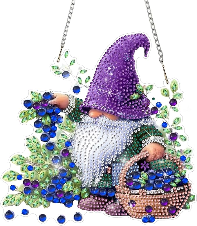 DOMROM Gnome Diamond Art Hanging Kits for Adults Beginners, Special Shaped Crystal Diamond Painting Gnome Pendant, DIY Diamond Art Suncatchers for Home Garden Wall Decor Gift