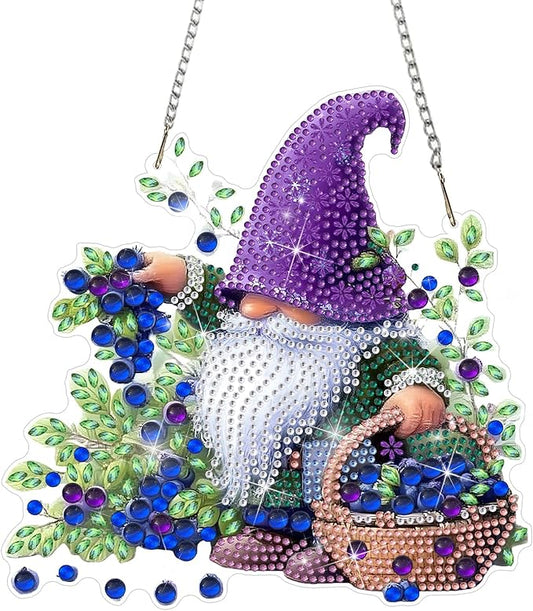 DOMROM Gnome Diamond Art Hanging Kits for Adults Beginners, Special Shaped Crystal Diamond Painting Gnome Pendant, DIY Diamond Art Suncatchers for Home Garden Wall Decor Gift