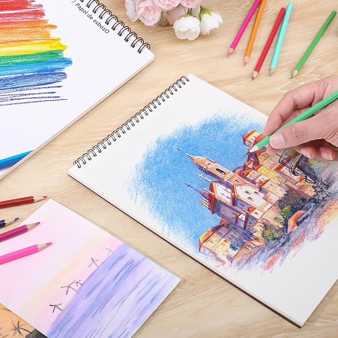 12 Pack Sketch Books, 9 x 12 Inch Sketchbook, 68lb/100gsm Spiral Bound Sketch Pad, Acid Free Art Supplies Drawing Painting Sketchbook for Kids, Beginners, Artists