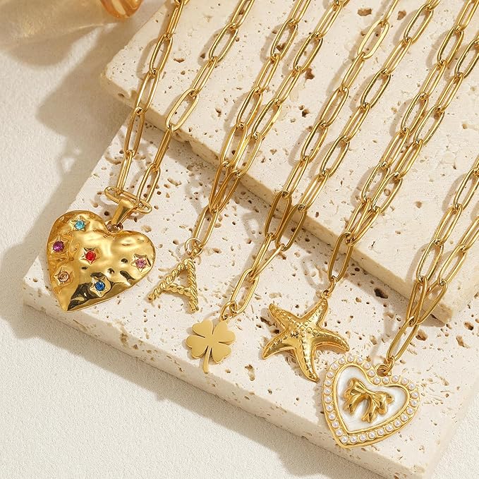 Swyabi 10 PCS Gold Plated Necklace Chains Bulk 18Inch Stainless Steel Paperclip Chain with Extender for Jewelry Making
