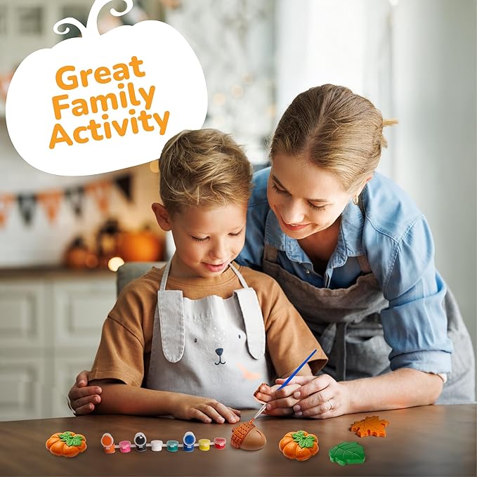 ArtCreativity Thanksgiving Ceramic Painting Craft - 7 Pack - Kids Fall Crafts Includes 7 Ceramic Figures, 8 Paint Set, 2 Brushes, 7 Adhesive Magnet - DIY Thanksgiving Paint Activity for Toddlers 3-8