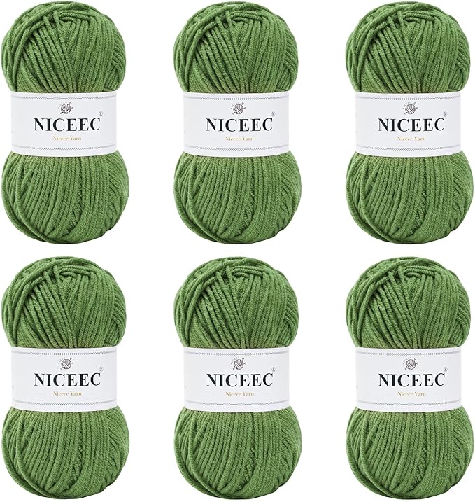 NICEEC 300g Soft Assorted Colors Yarn - Sport Weight,100% Acrylic, 4 Ply, Bonbons Yarn for Crochet & Knit, DIY Project Starter Kit for Kids or Adults(Total 870yds) - Warm Green