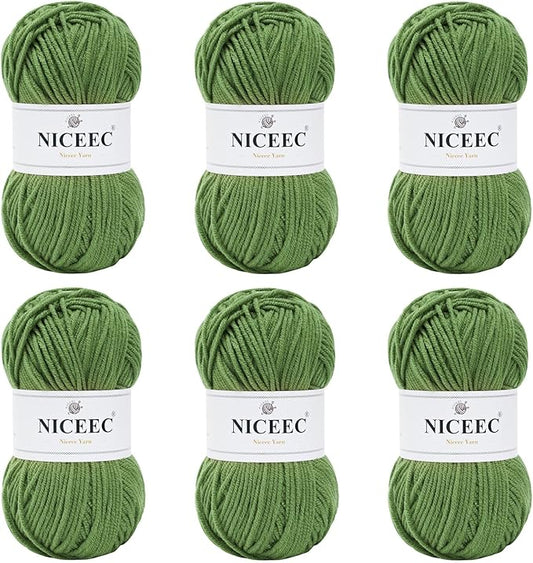 NICEEC 300g Soft Assorted Colors Yarn - Sport Weight,100% Acrylic, 4 Ply, Bonbons Yarn for Crochet & Knit, DIY Project Starter Kit for Kids or Adults(Total 870yds) - Warm Green