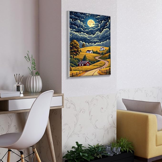 ATDMS Paint by Numbers Kit for Adults with Frame Landscape Paint by Number with Easel Moon Adult Paint by Number Kits Framed Canvas DIY Mountain Acrylic Oil Painting kits for Home Wall Decor 8x12 Inch