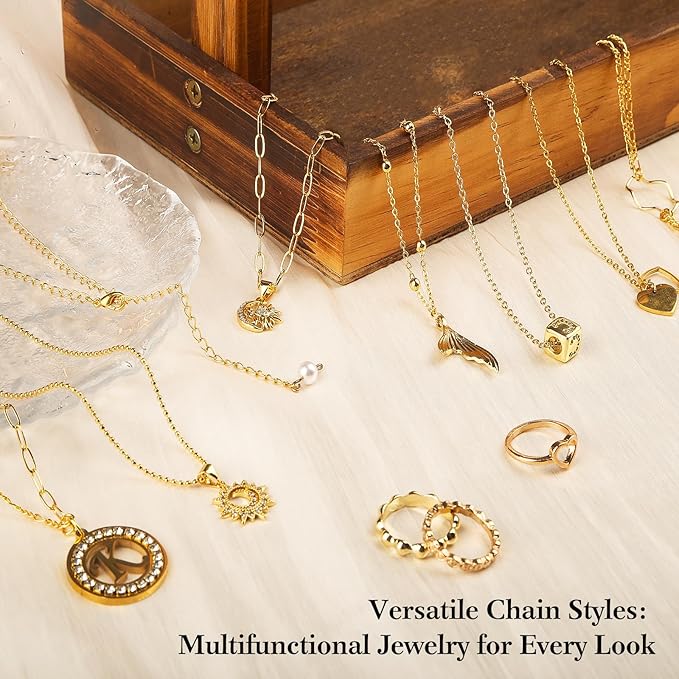 18k Gold Necklace Chains for Jewelry Making, 39.3 Feet 6 Rolls Bracelet Chains for DIY,6.5Feet Each Style, Gold Chain with Jump Rings/Lobster Clasps/Connectors