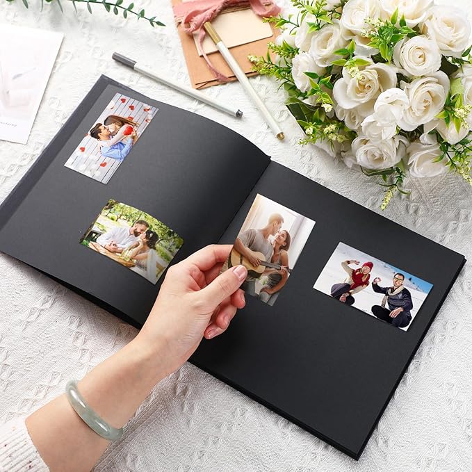 Colarr Hardcover Couples Scrapbook 144 Pages 8.7 x 8.7" Valentine Couples Photo Album Scrapbook Journal for 1 Year Wedding Memory Anniversary Photo Book Gift with 2 Markers