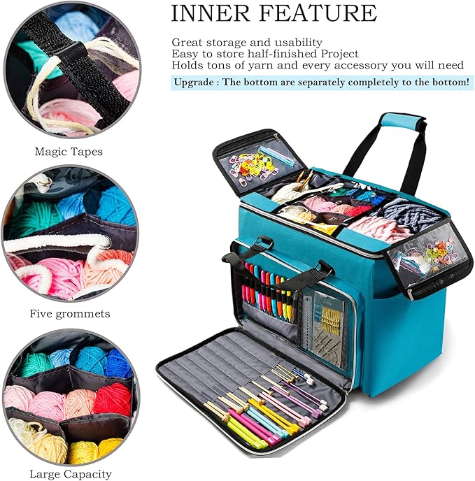 MYBAGZIING Knitting Bag, Large Yarn Storage Organizer, Crochet Bags and Totes, Yarn Bags for Crocheting, Yarn Holder Case for Knitting Needles, Crochet Hooks, Knitting Accessories, Unfinished Project