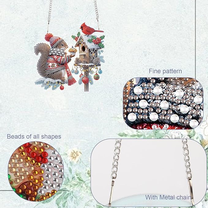 TDFERAN Diamond Painting Kits for Adults Wreath Bird 22x24cm DIY Diamond Art Kits for Beginners Diamond Painting Ornament Hanging Diamonds Painting Pendant Decorative Sign for Wall Christmas Squirrel