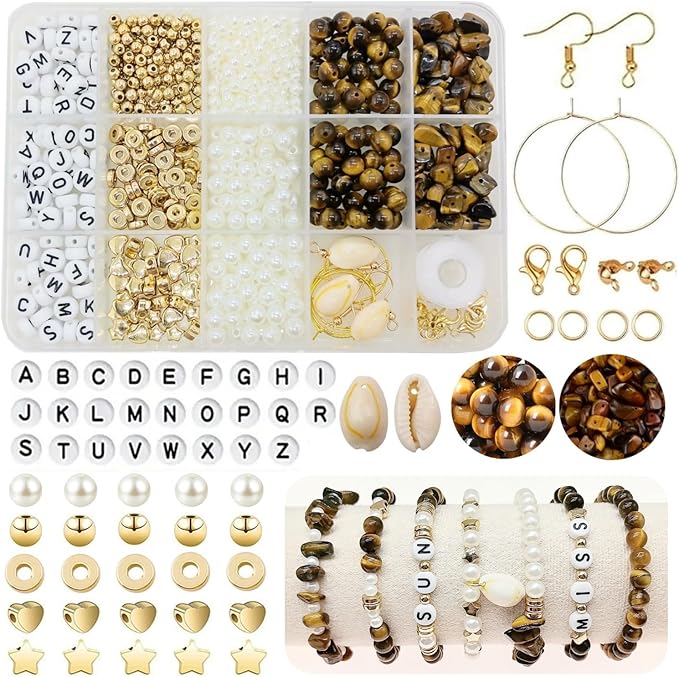 Basigeese Jewelry Making Supplies Kit Natural Stone Beads Irregular Gemstone Beading with for DIY Craft Bracelet Necklace Earrings for Adults (Yellow Tiger Eye)