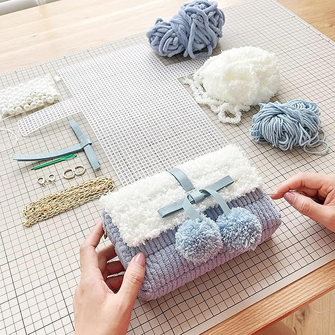 Allazone 59 PCS Mesh Plastic Canvas Sheets Kit Including 24 PCS Clear Plastic Canvas, 12 Color Acrylic Yarn for DIY Crafts Embroidery Cross Stitch, Acrylic Yarn Crafting, Knit and Crochet Projects