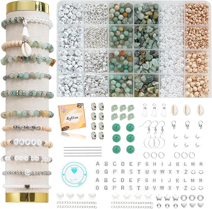 xyliise bracelet making kit natürliche perlen set for adults beads for bracelets silver jewelry making supplies diy jewelry necklace earrings (cz006-amazonite)