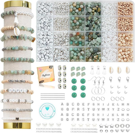 xyliise bracelet making kit natürliche perlen set for adults beads for bracelets silver jewelry making supplies diy jewelry necklace earrings (cz006-amazonite)