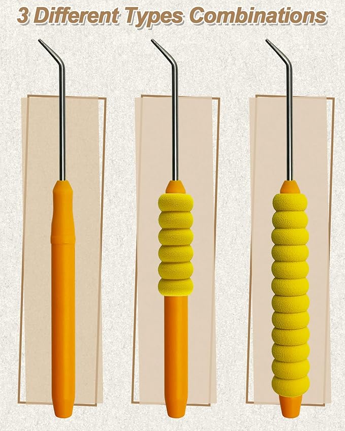 UCDRMA Knitting Loom Hook Refill Set, 8PCS More Comfortable Loom Knitting Hook with Soft Grip, Longer Stainless Steel Loom Crochet Hooks Kit (6in) & 16 Sewing Needles, Great Yarn Loom Knit Tools