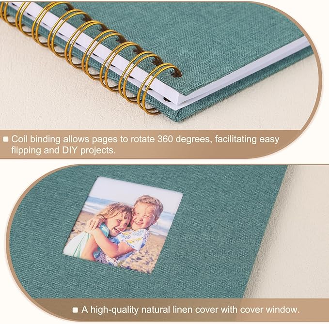 Scrapbook Photo Album 10x10 Inches 80 Pages Hardcover Kraft Paper Linen Cover Scrap Book Memory Book DIY Scrapbook Albums for Wedding Baby Boyfriend Travel Anniversary Family, Green