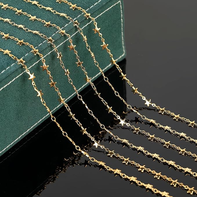 UMAOKANG 5 Meters Gold Plated Chains Bulk Stainless Steel Chain for Jewelry Making Star Craft Decoration Chain Roll