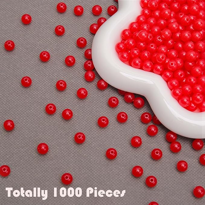 bonny boxx 1000pcs 6mm jelly red acrylic round beads, smooth transparent acrylic balls, plastic resin gumball bubblegum chunky beads for necklace & bracelet making, crafting supplies